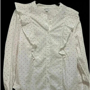 J.Crew White Blouse with Red Polka Hearts Dots Size Small